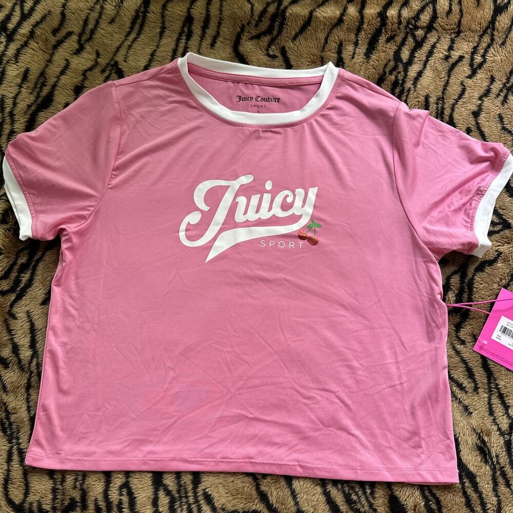 Juicy Couture Sport Pink Logo Crew Neck Short Sleeve T-Shirt Size XL Light Crop